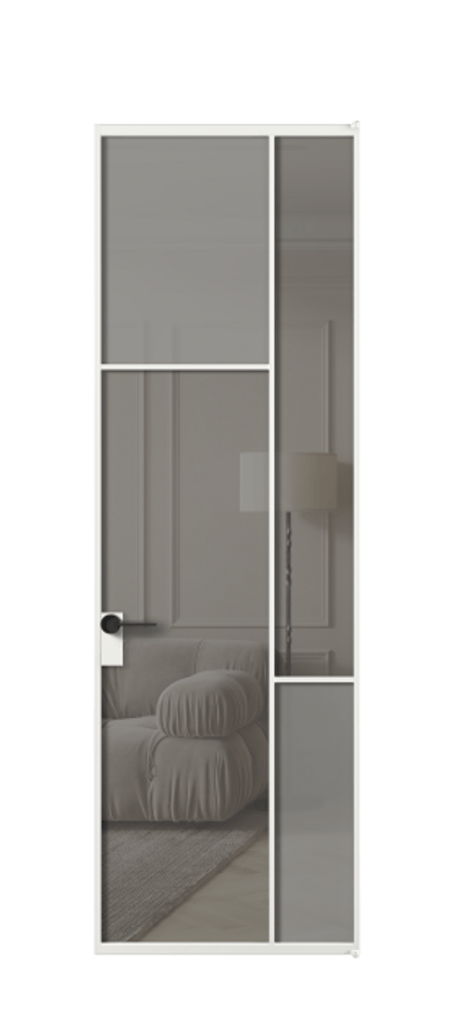 Межкомнатная дверь Mosaic АЛПЛ041.10 Алюминий белоснежный Сатинированное серое стекло, триплекс, 6 мм + Прозрачное серое стекло, триплекс Цена 156290 ₽ | Volhovec