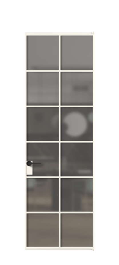 Алюминиевая дверь АЛПЛ040.05 Алюминий пудровый белый Сатинированное серое стекло, триплекс Цена 149470  | Volhovec