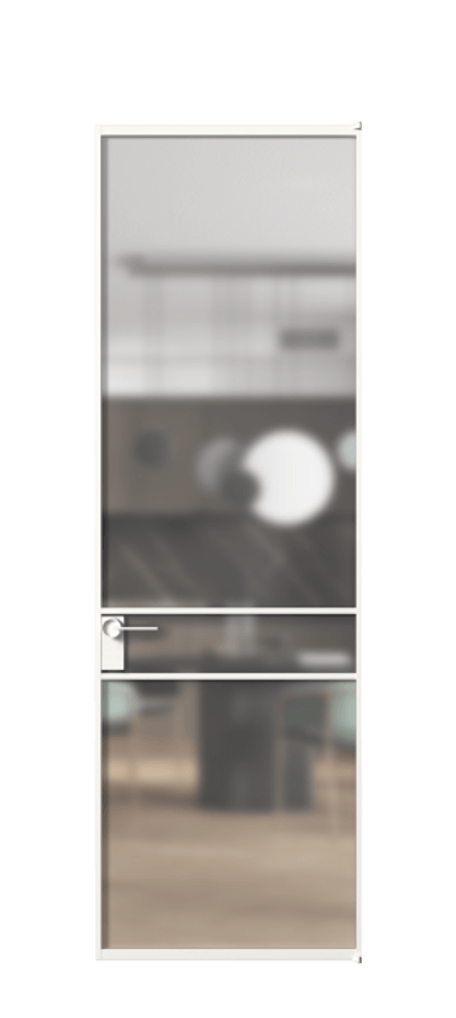 Алюминиевая дверь АЛПЛ040.02 Алюминий Белый Сатинированное стекло "Matelux Crystal Vision", калёное, матовое, каленое 6 мм Цена 29834910  | Volhovec