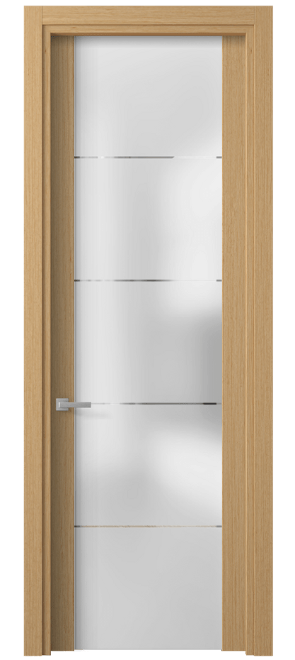 Межкомнатная дверь Planum 4114 Дуб песочный рифт матовый Сатинированное стекло с гравировкой «КВАДРО», триплекс Цена 76699 ₽ | Volhovec