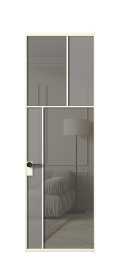 Межкомнатная дверь Mosaic АЛПЛ041.22 Алюминий молочно-белый Сатинированное серое стекло, триплекс, 6 мм + Прозрачное серое стекло, триплекс Цена 156290 ₽ | Volhovec