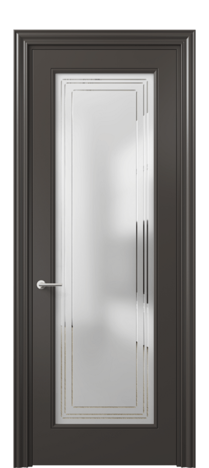 Межкомнатная дверь Mascot 8400 Матовый антрацит Сатинированное стекло с гравировкой "Грани", триплекс Цена 77599 ₽ | Volhovec