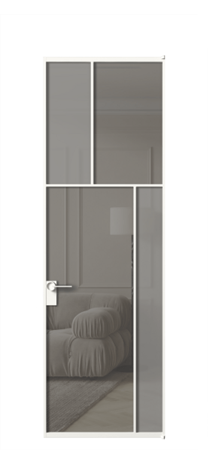 Межкомнатная дверь Mosaic АЛПЛ041.23 Алюминий Белый Сатинированное серое стекло, триплекс, 6 мм + Прозрачное серое стекло, триплекс Цена 150790 ₽ | Volhovec