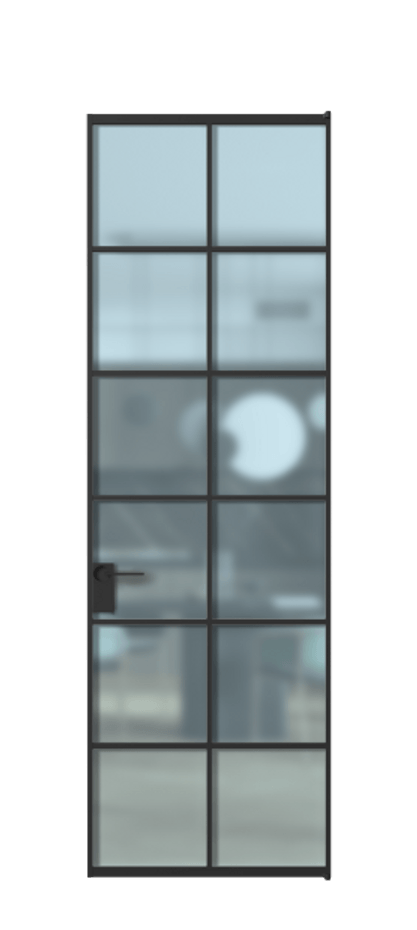 Алюминиевая дверь АЛПЛ040.05 Алюминий Черный Сатинированное голубое стекло, триплекс Цена 136090  | Volhovec