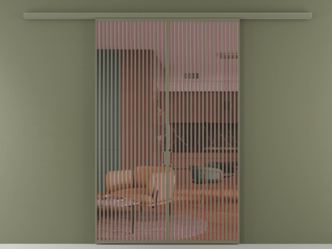 Перегородка Формато вдоль стены 2 створки АЛПР 040.06 Алюминий оливковый тёмный Прозрачное розовое стекло, триплекс Цена 359760 ₽ | Volhovec