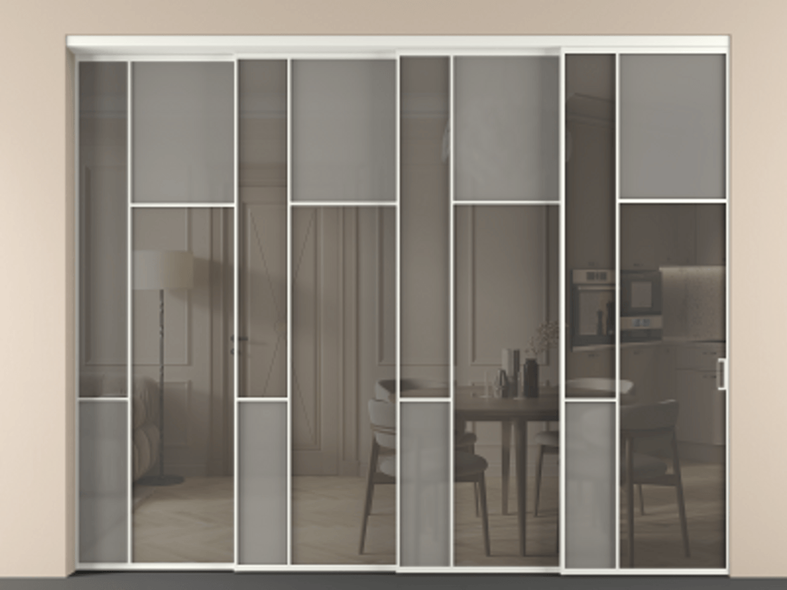 Перегородка Мозаик внутри проёма 4 створки с синхронным механизмом АЛПР 041.11 Алюминий тёплый серый Сатинированное серое стекло, триплекс, 6 мм + Прозрачное серое стекло, триплекс. Цена 587520 ₽ . Фабрика дверей Волховец 8 (800) 551 43 19 Перегородка Мозаик внутри проёма 4 створки с синхронным механизмом АЛПР 041.11 Алюминий тёплый серый Сатинированное серое стекло, триплекс, 6 мм + Прозрачное серое стекло, триплекс Цена 587520 ₽ | Volhovec