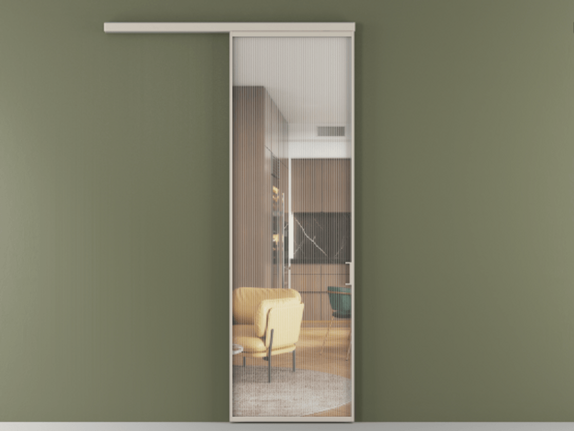 Перегородка Formato вдоль стены 1 створка АЛПР 040.01 Алюминий светло-бежевый Рифлёное стекло "Moru", триплекс Цена 123700 ₽  | Volhovec