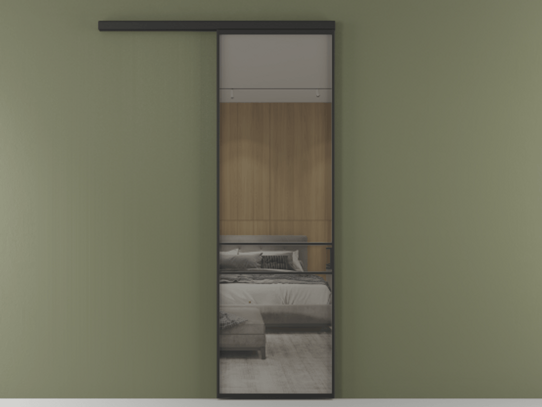 Перегородка Формато вдоль стены 1 створка АЛПР 040.02 Алюминий Черный Рефлективное серое стекло "Стопсол", калёное Цена 108300 ₽  | Volhovec