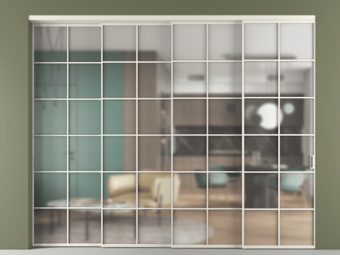 Перегородка Formato внутри проёма 4 створки с синхронным механизмом АЛПР 040.05 Алюминий Белый Сатинированное стекло "Matelux Crystal Vision", калёное, матовое, каленое 6 мм. Скрытый короб БЕЛ Цена 560900 ₽ 1. Полотно 4 шт. (800/2100 мм)
2. Комплект установки раздвижной системы
3. Базовый комплект фурнитуры
4. Комплект фурнитуры телескопик синхро-3
5. Ручка RONDO
. Фабрика дверей Волховец 8 (800) 551 43 19 Перегородка Formato внутри проёма 4 створки с синхронным механизмом АЛПР 040.05 Алюминий Белый Сатинированное стекло "Matelux Crystal Vision", калёное, матовое, каленое 6 мм Цена 560900 ₽ | Volhovec