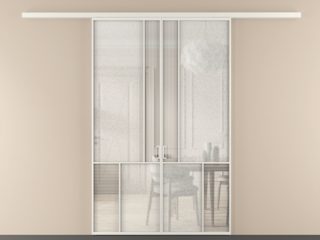 Перегородка Mosaic вдоль стены 2 створки АЛПР 041.20 Алюминий Белый Рифлёное стекло "Дюна", триплекс, 6 мм + Фактурное стекло "Лёд", триплекс. Скрытый короб БЕЛ Цена 270080 ₽ . Фабрика дверей Волховец 8 (800) 551 43 19 Перегородка Mosaic вдоль стены 2 створки АЛПР 041.20 Алюминий Белый Рифлёное стекло "Дюна", триплекс, 6 мм + Фактурное стекло "Лёд", триплекс Цена 270080 ₽ | Volhovec