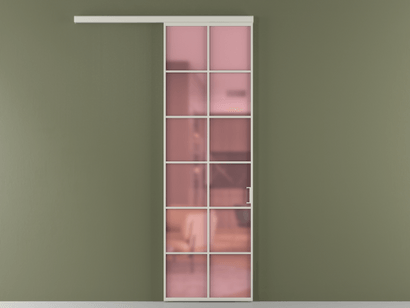 Алюминевая перегородка vd1_05_ Алюминий тёплый серый Сатинированное розовое стекло, триплекс, 6мм. Цвет Алюминий тёплый серый. Материал Алюминий в эмали. Коллекция Перегородка Formato вдоль стены одностворчатая. Картинка.