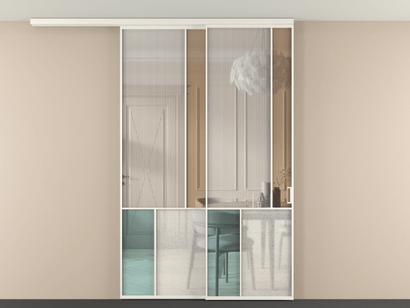 Алюминевая перегородка vdt2_1 Алюминий пудровый белый Четыре стекла. Цвет Алюминий пудровый белый. Материал Алюминий в эмали. Коллекция Перегородка Mosaic вдоль стены на потолок телескопик синхро 2. Картинка.