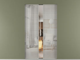 Алюминевая перегородка skr2_07_ Алюминий тёплый серый Двустороннее зеркало. Цвет Алюминий тёплый серый. Материал Алюминий в эмали. Коллекция Перегородка Formato скрытый пенал двустворчатая. Картинка.