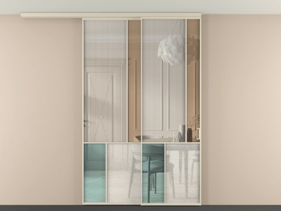 Алюминевая перегородка vdt2_1 Алюминий бежево-серый Четыре стекла. Цвет Алюминий бежево-серый. Материал Алюминий в эмали. Коллекция Перегородка Mosaic вдоль стены на потолок телескопик синхро 2. Картинка.