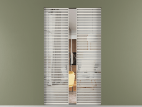 Алюминевая перегородка skr2_07_ Алюминий пудровый белый Двустороннее зеркало. Цвет Алюминий пудровый белый. Материал Алюминий в эмали. Коллекция Перегородка Formato скрытый пенал двустворчатая. Картинка.