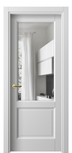 Дверь межкомнатная 1422 МБЛ Прозрачное стекло. Цвет Матовый белоснежный. Материал Гладкая эмаль. Коллекция Галант. Картинка.