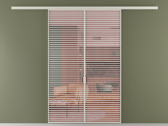 Алюминевая перегородка vd2_07_ Алюминий тёплый серый Прозрачное розовое стекло, триплекс, 6мм. Цвет Алюминий тёплый серый. Материал Алюминий в эмали. Коллекция Перегородка Formato вдоль стены 2 створки. Картинка.