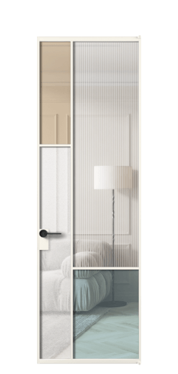 Дверь межкомнатная АЛПЛ041.13 АПБЛ 4 стекла. Цвет Алюминий пудровый белый. Материал Алюминий в эмали. Коллекция Мозаик. Картинка.
