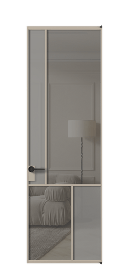 Дверь межкомнатная АЛПЛ041.20 АБСК Серый сатин матовое + Серый прозрачное. Цвет Алюминий бисквитный. Материал Алюминий в эмали. Коллекция Мозаик. Картинка.