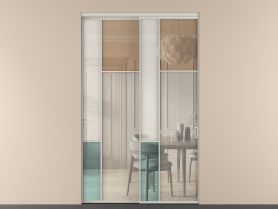 Алюминевая перегородка vnt2_5 Алюминий тёплый серый Четыре стекла. Цвет Алюминий тёплый серый. Материал Алюминий в эмали. Коллекция Перегородка Mosaic внутри проёма 2 створки. Картинка.