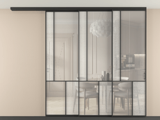 Перегородка Mosaic вдоль стены на потолок 3 створки с синхронным механизмом